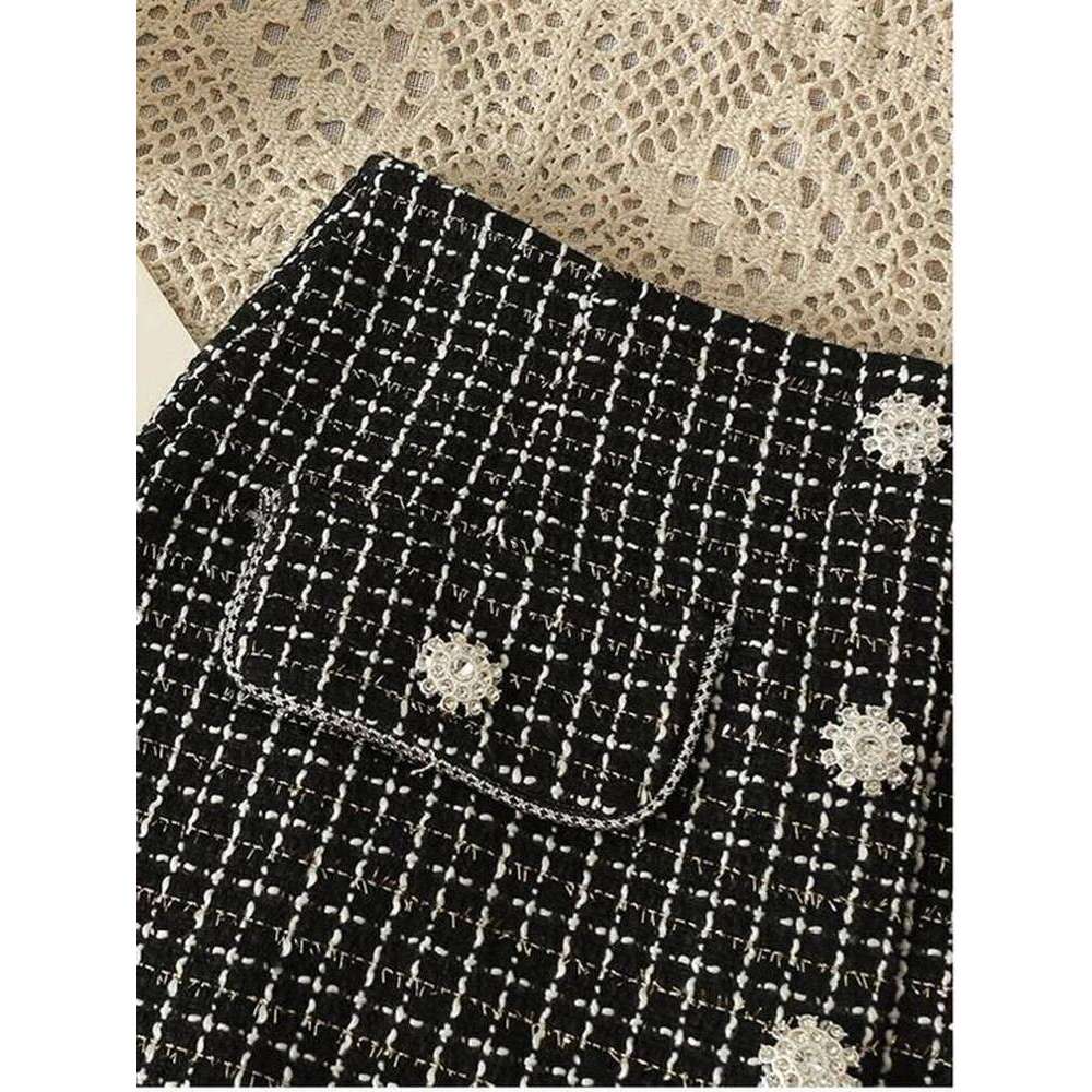 High Waist Thicken Tweed Short Pencil Skirt With Button Autumn Winter Vintage Plaid Slim Bodycon Mini Skirts Lady Z260314