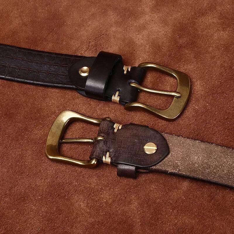 3.8CM High Quality Pure Cowhide Genuine Leather Men's Brass Buckle 5.5mm Thick Retro Jeans Waistband Male Belts for Men Z260226