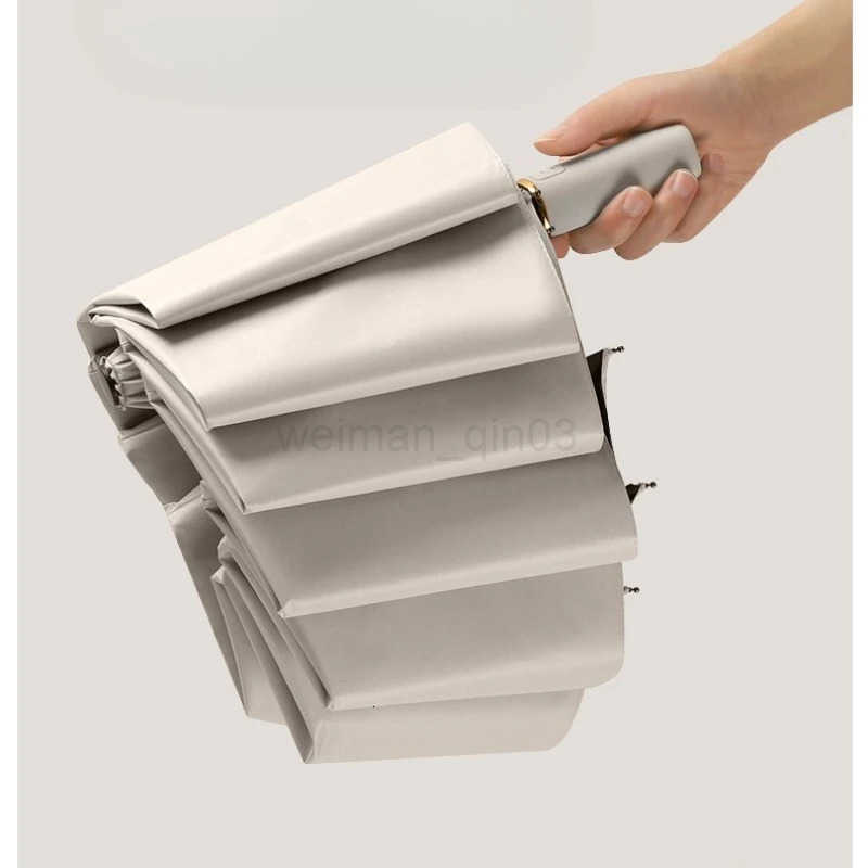 10 Bone Black Glue Fully Automatic Umbrella with Thick and Durable Keel Three Fold Umbrella UV Resistant Folding Beach Umbrella H260314