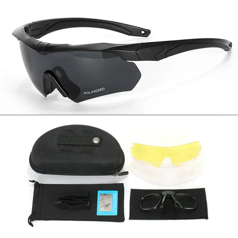 HD 3 Lens Tactical Cycling Goggles CS Airsoft Windproof Army Shooting Polarized GlassesMotorcycle Cycling Outdoor Sport 260311