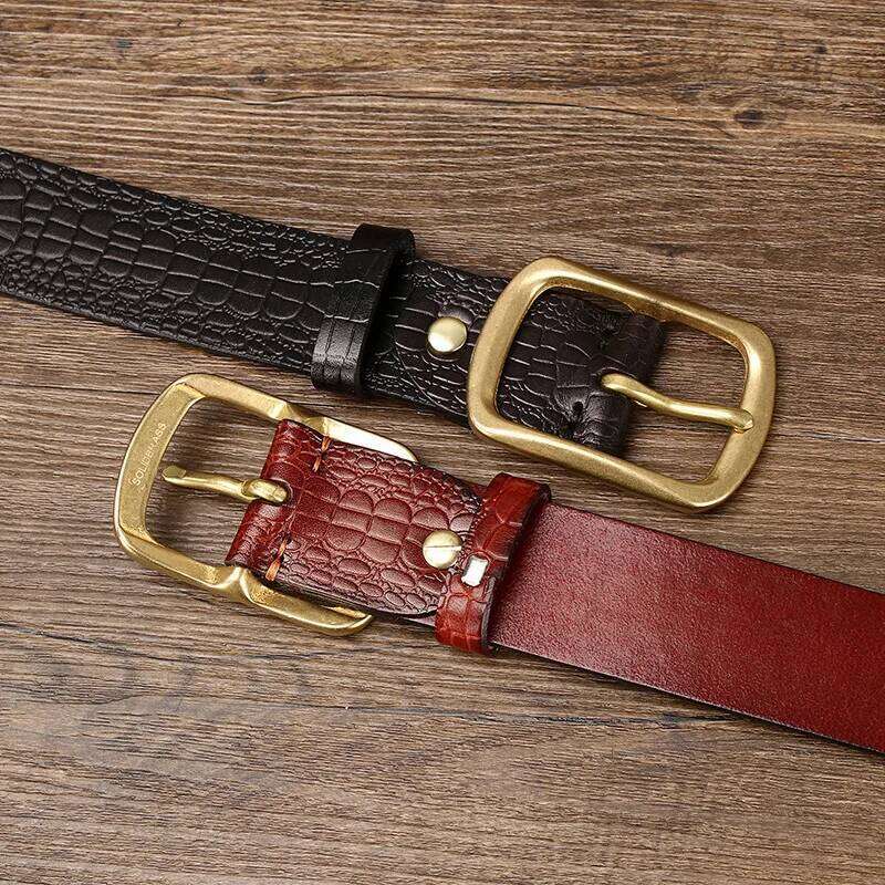 3.8CM Pure Cowhide High Quality Genuine Leather Belts for Men Brand Strap Male Brass Buckle Estampado Retro Jeans Cowboy Cintos Z260226