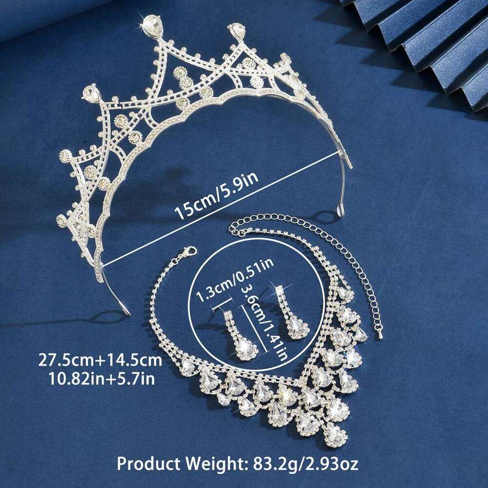 Ladies' fashionable water droplet design necklace earrings crown jewelry set wedding party holiday gift Z260313