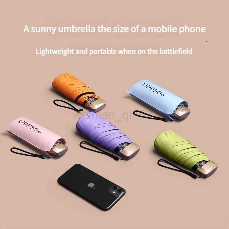 Ultra Light Small Mini Women Five Fold Umbrella Sun Proof Sun Proof Anti UV Sun Rain Dual Use Umbrella Thick Black Glue Pocket S H260314
