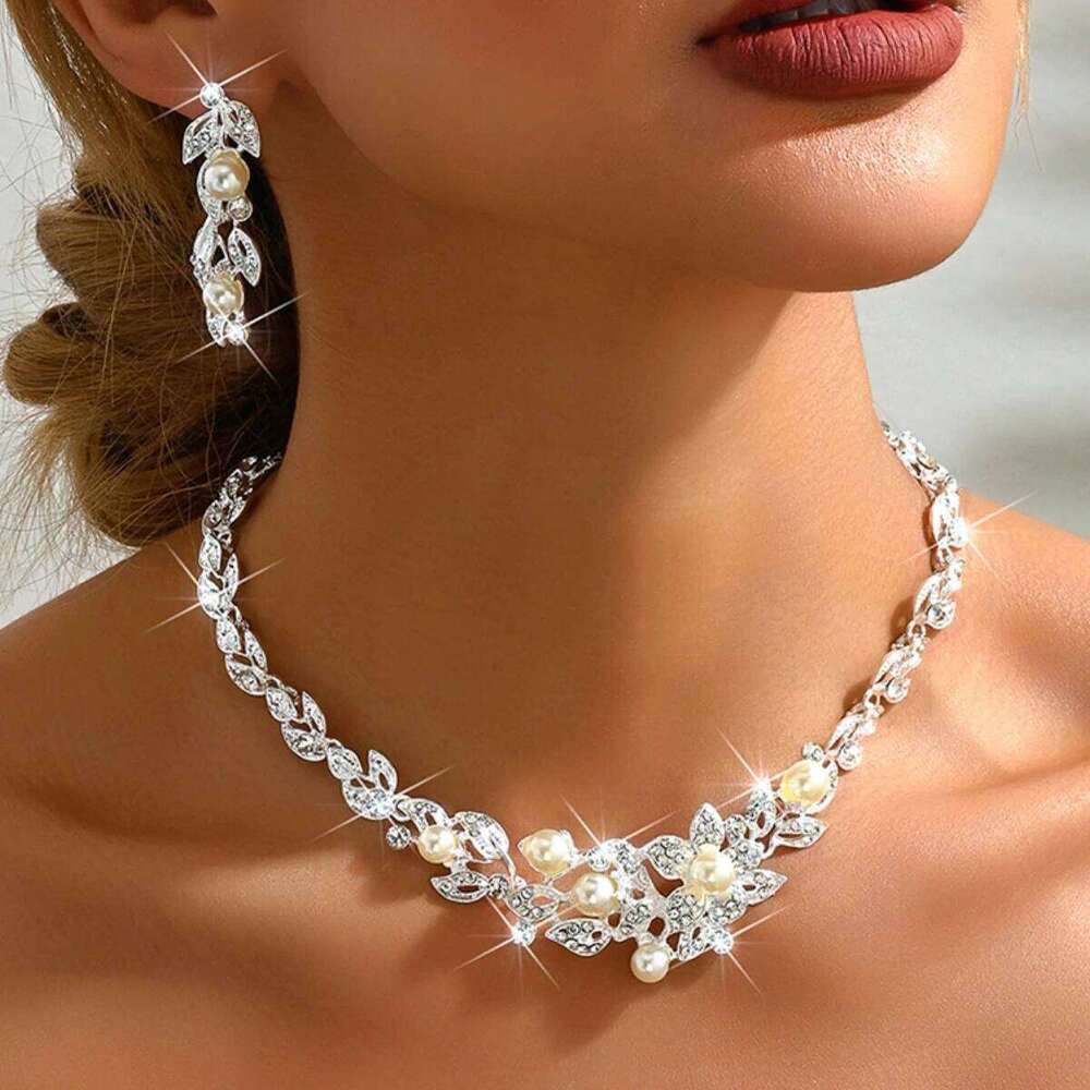 3 pieces of women's trendy leaves, pearls, earrings, necklaces, jewelry sets, weddings, banquets, parties, and holiday gifts Z260313
