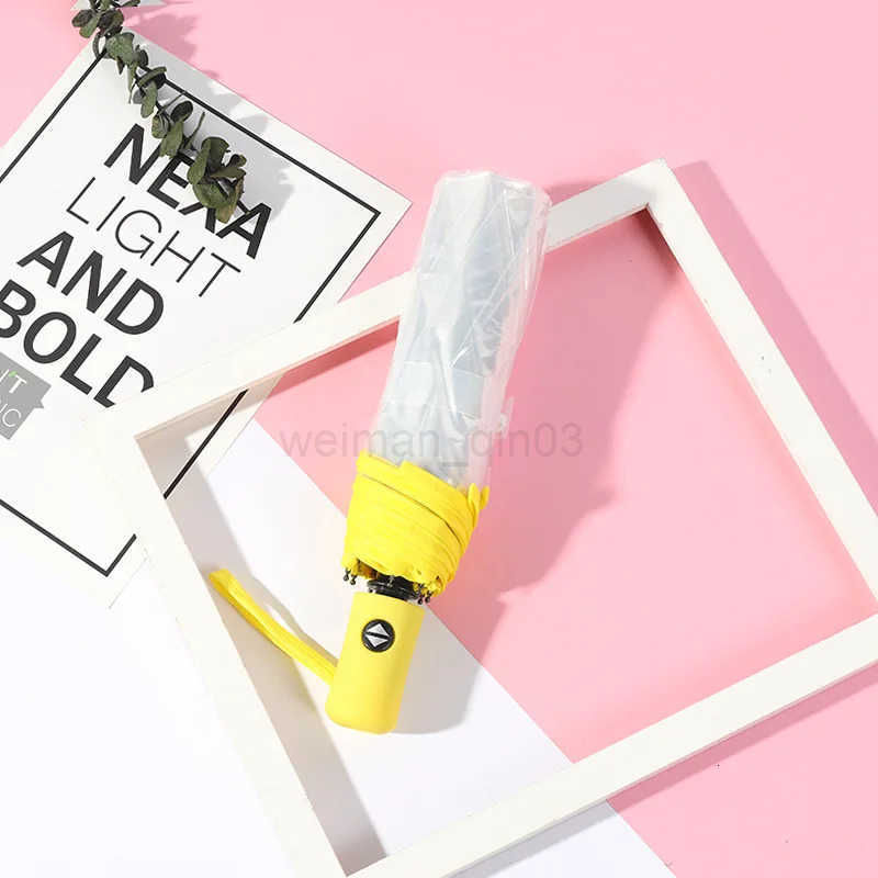 Fully Automatic Transparent Umbrella Fashion Durable Outdoor Triple Folding Rainproof Visual Clear Umbrella Outdoor Anti Wind H260314