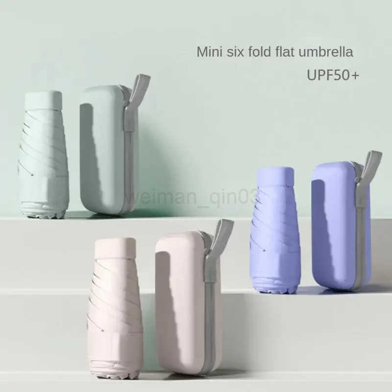 1pc Popular Multi-color Folding Portable Mini Pocket Umbrella Six-fold Umbrella Rainy And Sunny Dual-use Umbrella H260314