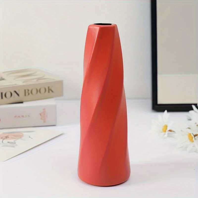 1pc Nordic style light luxury spiral plastic vase decoration for living room flower arrangement Y260314