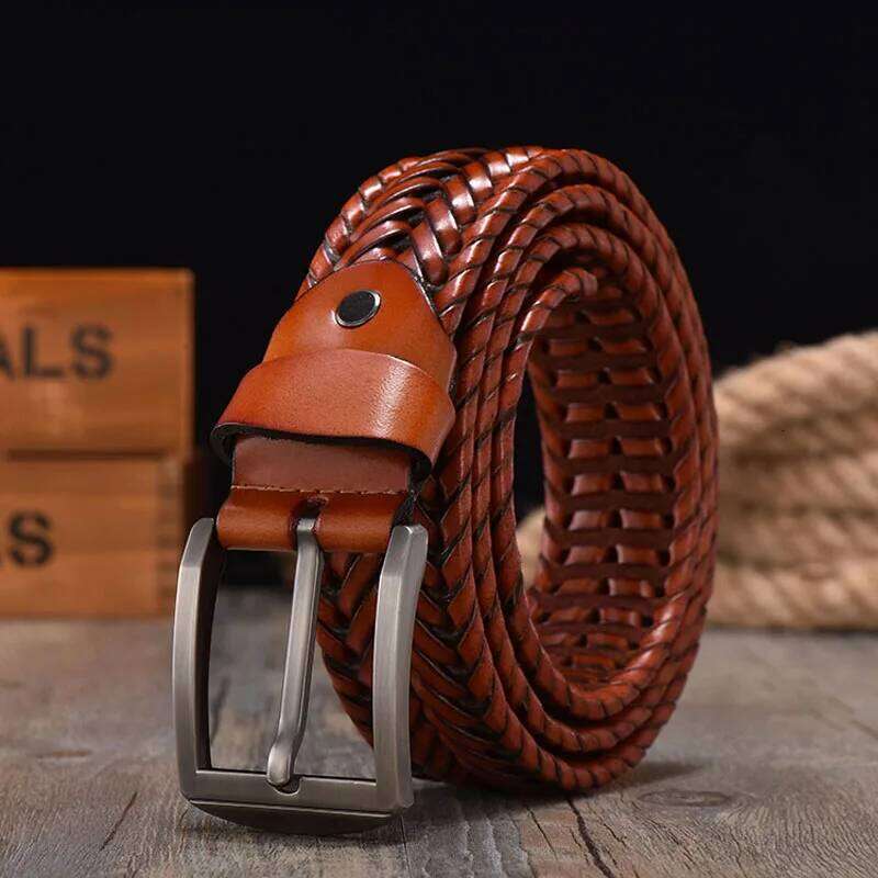 Braided for Men's Belts 4.0CM Width Luxury Genuine Cow Straps Hand Knitted Strap Leather Belt Men Z260226