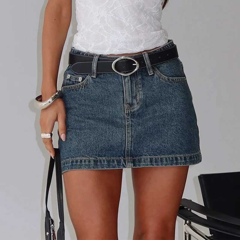 Y2k Vintage Denim Mini Skirt American Retro Washed Blue Pencil Skirts Women High Waist Slim Fit Bodycon A-line Skirt Streetwear M260314