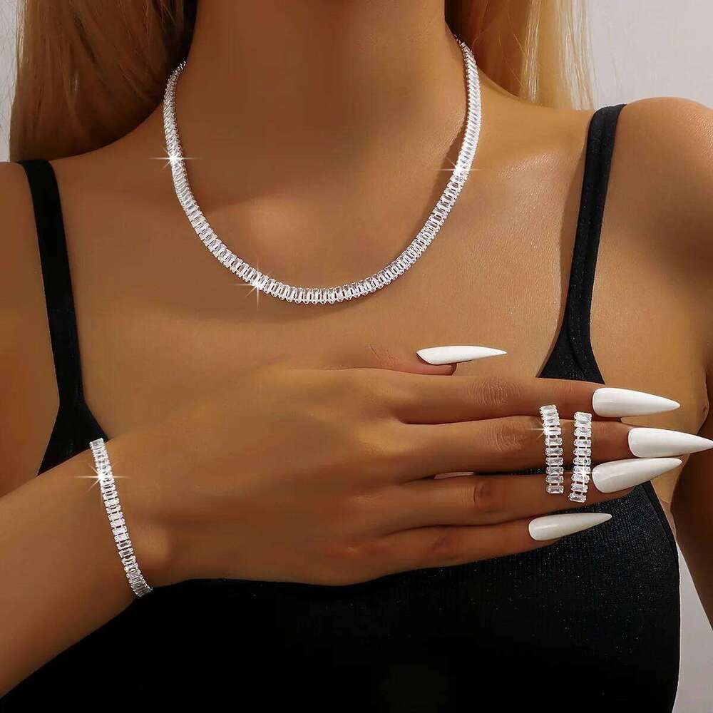 Women's Fashion Copper Claw Chain Zircon Series Set, Simple Versatile, Light Luxury and High End Jewelry Z260313