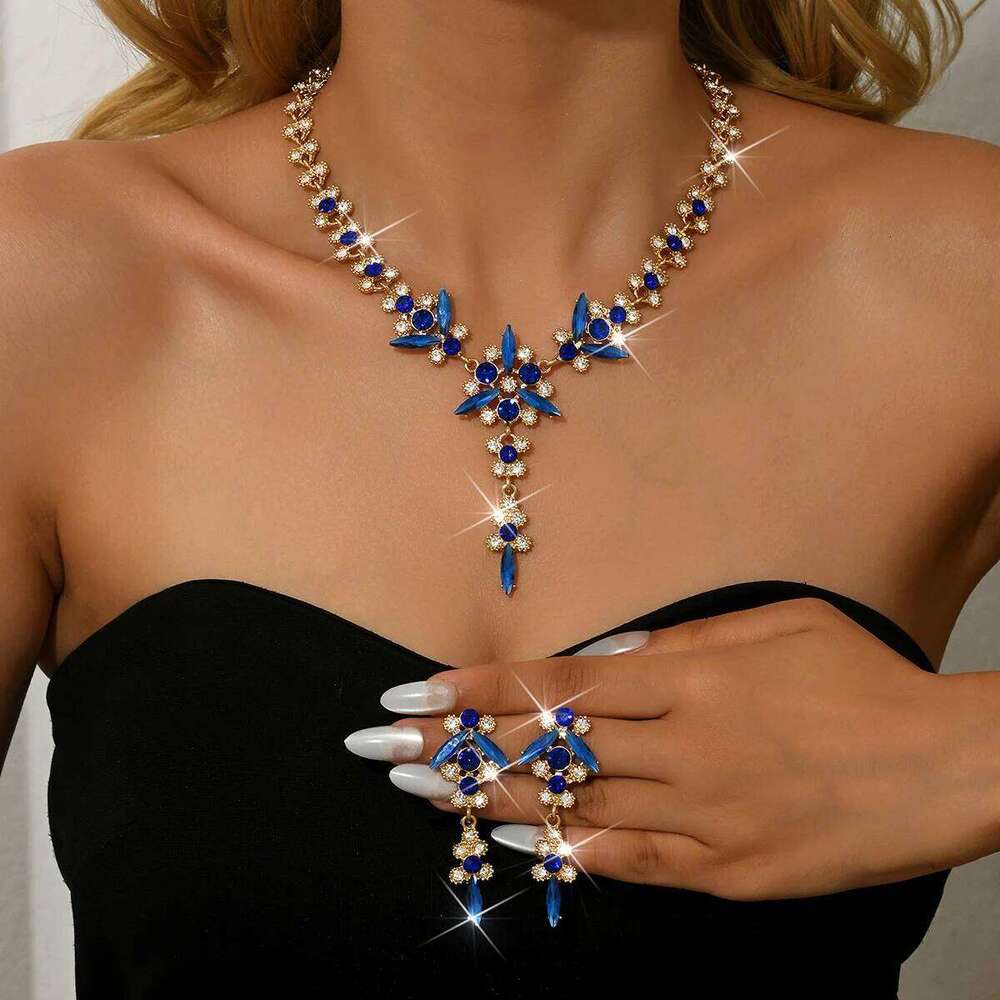 Cross border new high-end bridal earrings, collarbone necklace, leaf tassel set, wedding dress, banquet accessories Z260313