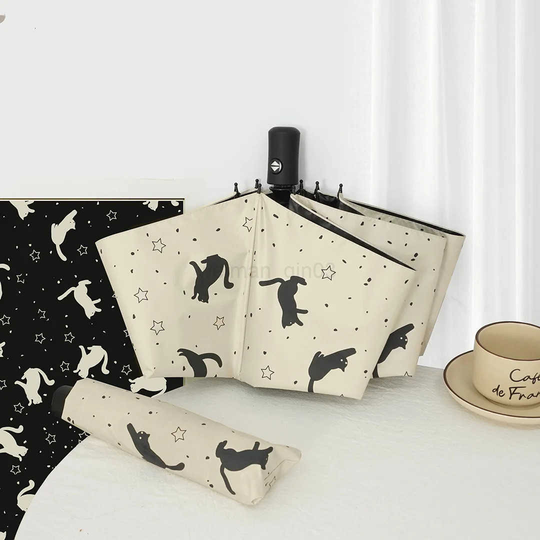 1pc cat starry sky pattern sunny umbrella female sunshade umbrella automatic portable umbrella suitable for travel H260314