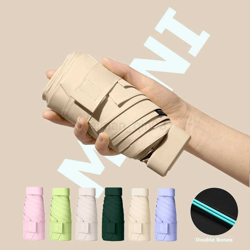 Mini Umbrella Strong Double Bone Sun Umbrella UV Protection Six-Fold Rain and Shine Windproof Protable Umbrella Parasol Pocket H260314