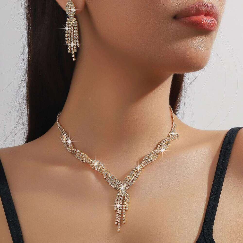 3PC Women's Fashion Copper Inlaid Claw Chain Hollow tassel Necklace Earrings Jewelry Set Wedding Banquet Party Holiday Gift-8133 Z260313