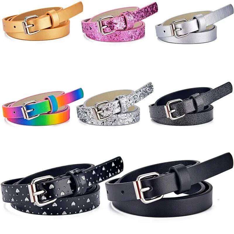 1pc New Children's Fashion Glitter Thin Casual Trend Youth Primary School Boys and Girls' Belts Jeans Short Belt Z260226