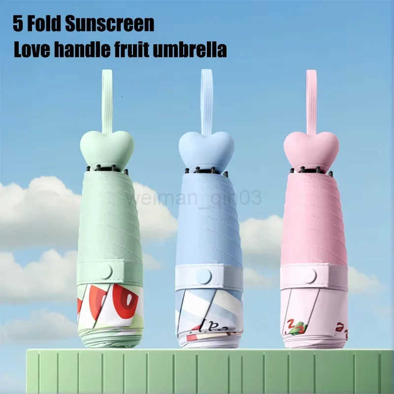 Mini capsule fruit umbrella suitable for both sunny and rainy days heart-shaped handle UV-protective sun umbrella H260314