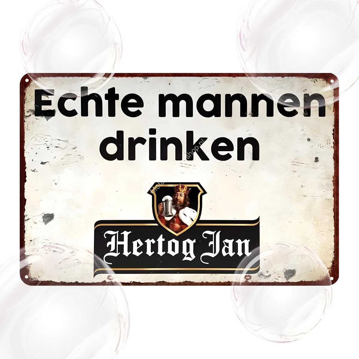 Hertog Jan Vintage Metal Sign - Echtemannen drinken Retro Wall Decor with Shield Broom Design Rustic Iron Plaque for Hom D260314