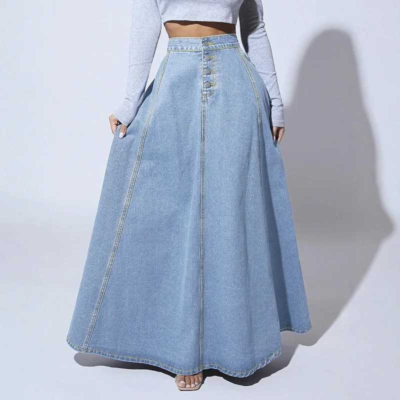 Retro Foreign Style Design Sense Single Breasted Denim Skirt Womens Swinging A Word Skirt M260314