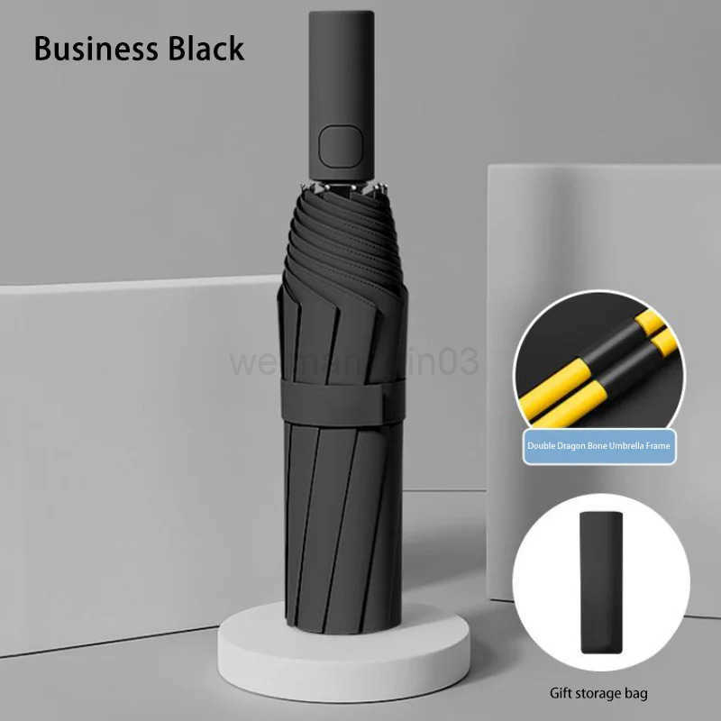 Automatic Umbrella 24 Bone Solid Color Automatic Umbrella Light Collapsible Large Size Outdoor Sunshade Uv Protection New H260314