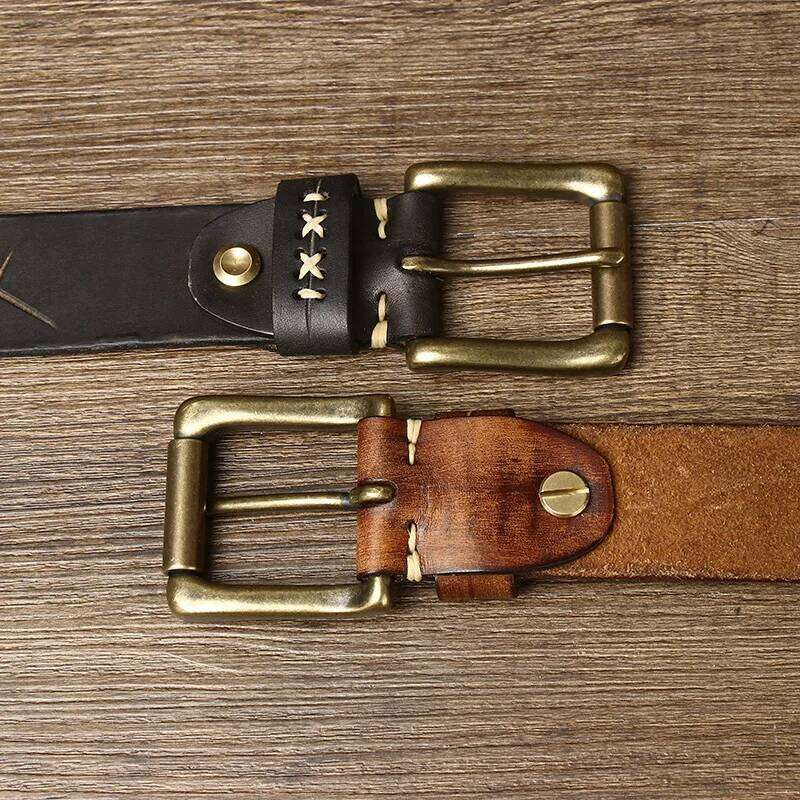 3.8CM Men High Quality Genuine Leather Belt Luxury Brass Pin Buckle Belts Pure Cowskin Vintage Strap Male Jeans for Man Z260226