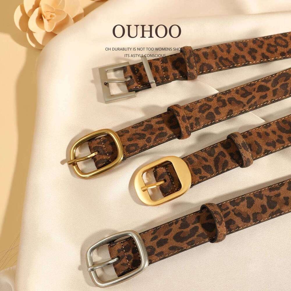 Leopard Print Women's Trendy Chic Suede Leather Belts with Gold/Sliver Buckle,Fashion Y2K Belt for Dress Skirt and Jeans Z260226
