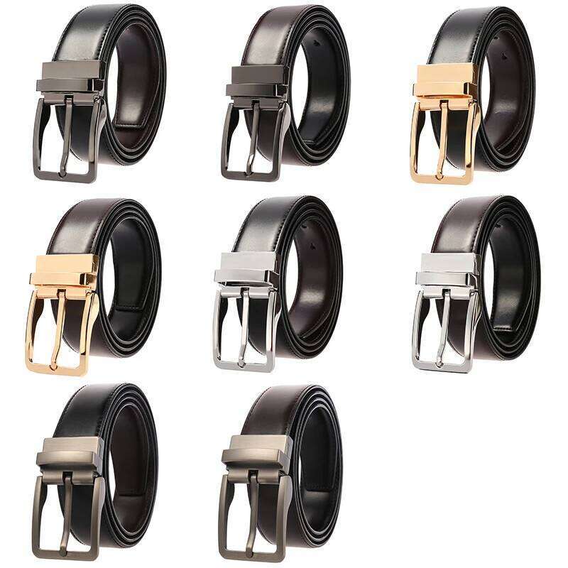VATLTY New Men's Leather Alloy Pin Buckle Gold Natural Cowhide 130cm Silver Belt Trousers Reversible Girdles for Male Z260226
