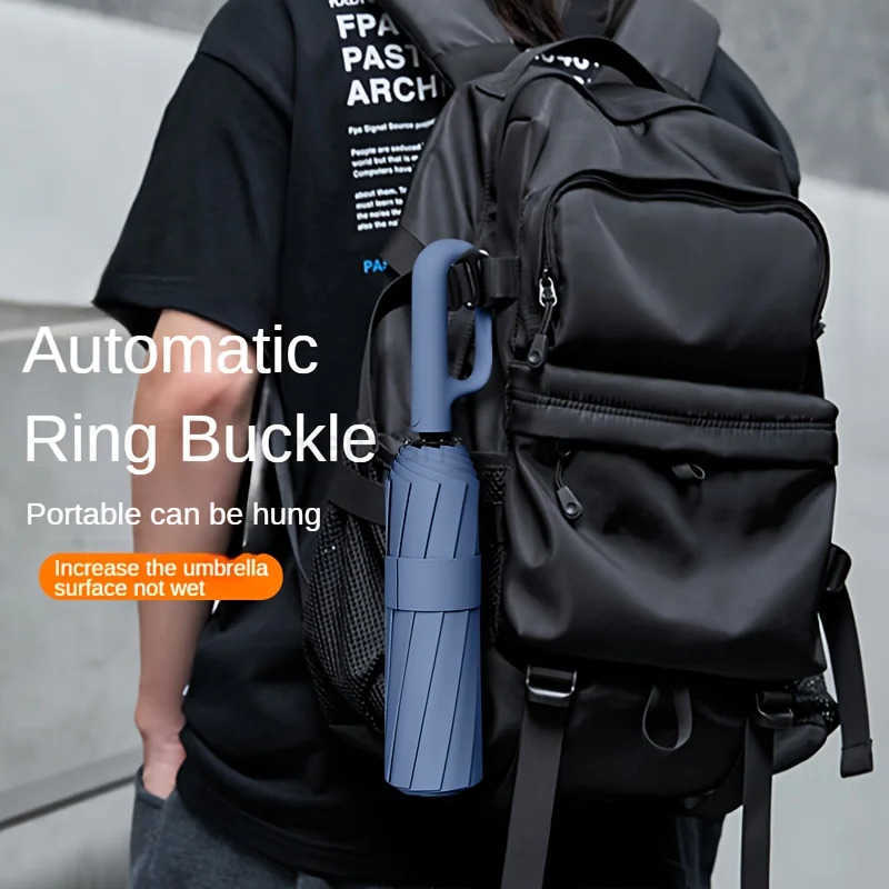 Strong Reinforced Wind-resistant Rain-resistant Dual-purpose UV-resistant Fully Automatic Ring-buckle Umbrella Outdoor Portable H260314