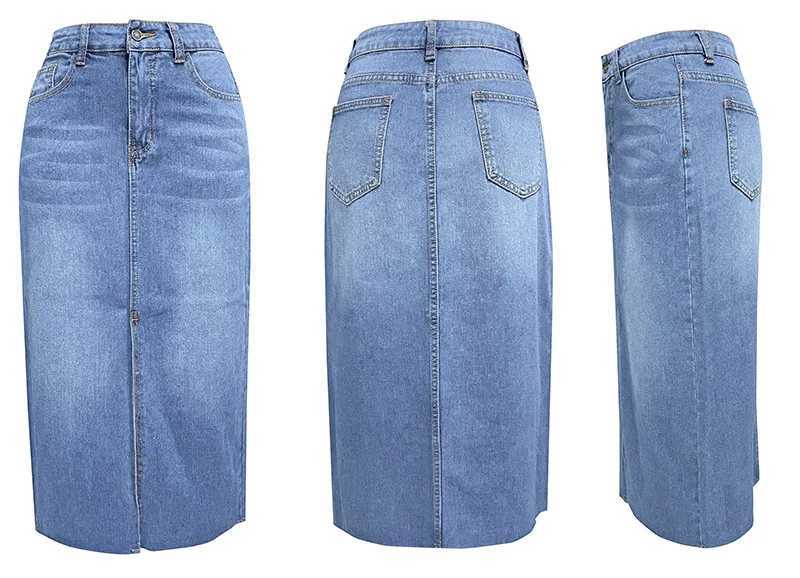 2026 Denim Long Skirt Women Vintage Split Skirts High Waist Washed Distressed Button Pockets Summer Y2k Streetwear A Line Punk M260314