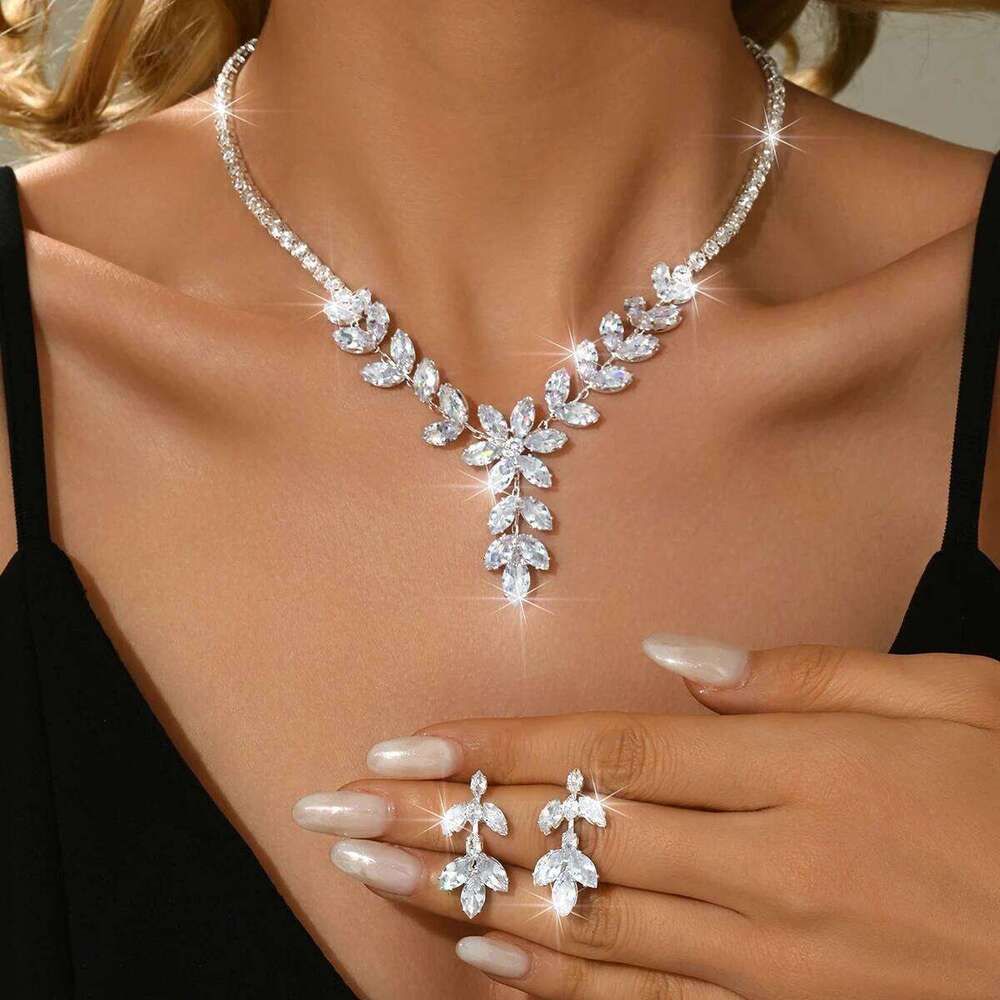 Elegant, simple, atmospheric, trendy Korean necklace, ring, bracelet, earring four piece set suitable for wedding dresses Z260313