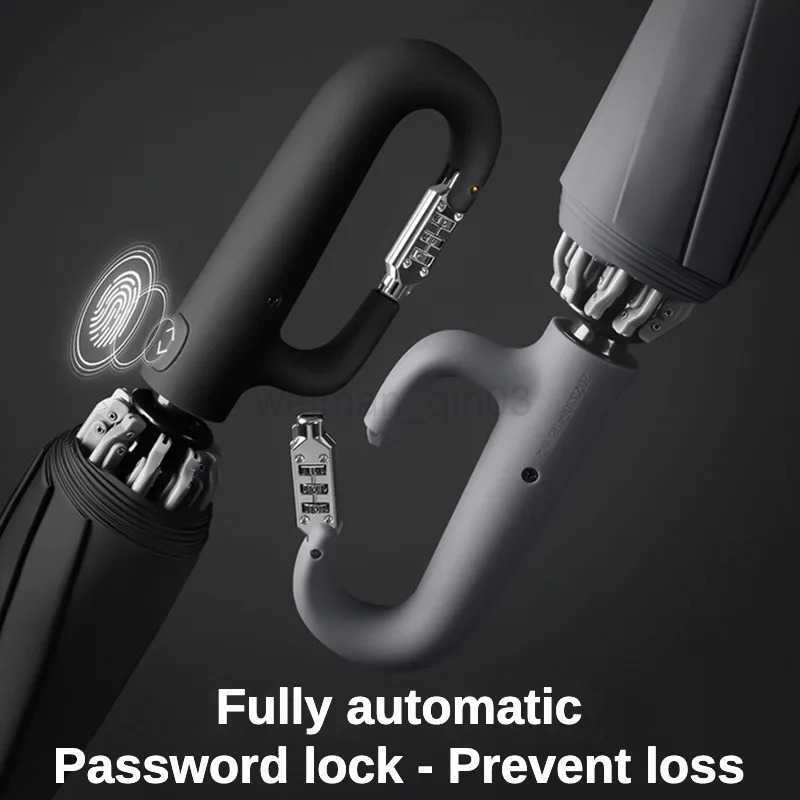 Windproof Automatic Folding Mens UmbrellaPassword Lock Buckle Enlarged ThickCar Reverse Wind Resistant Double Umbrella Women H260314