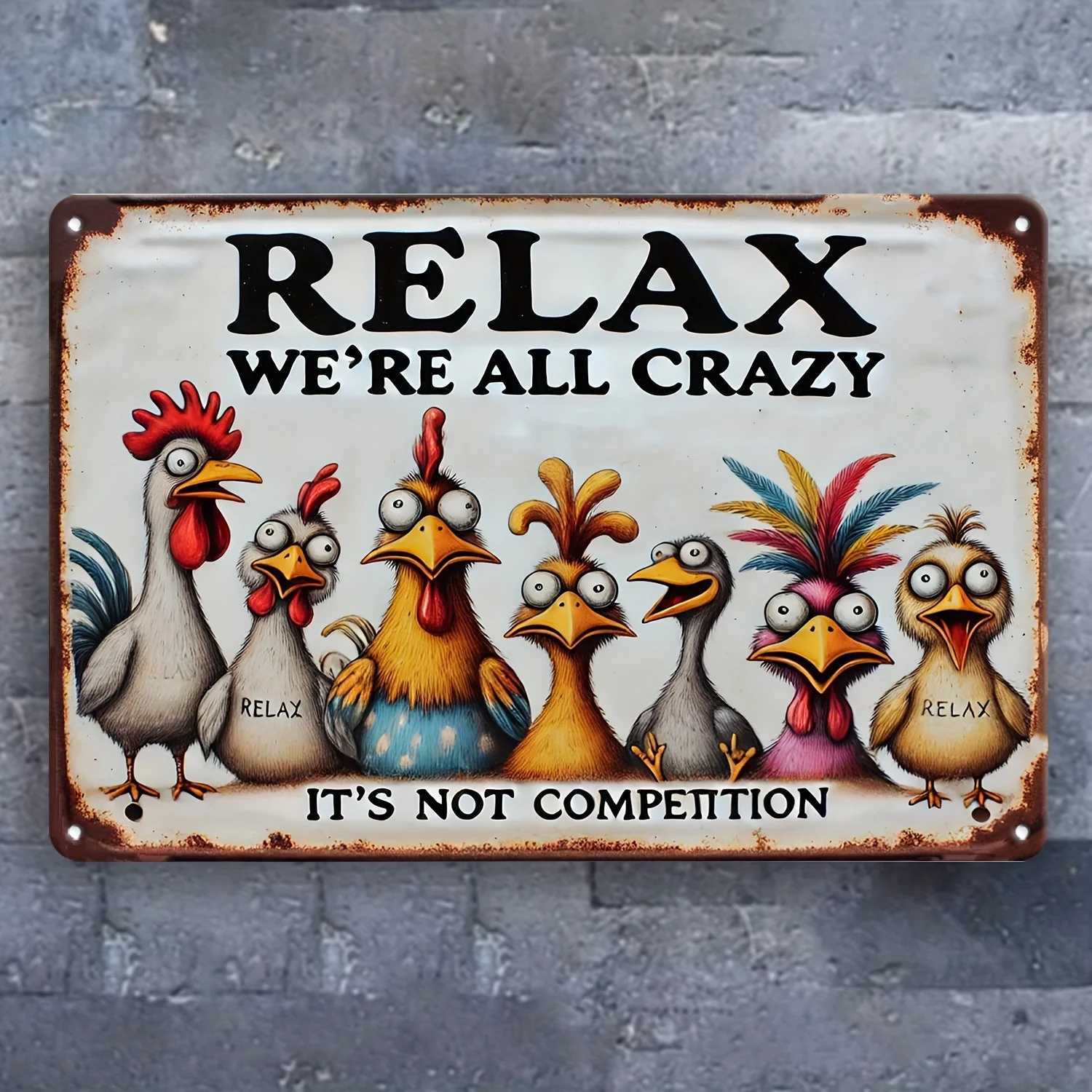 Vintage Farmhouse Metal Sign - Colorful Cartoon Chickens Weatherproof Iron Wall Decor Perfect for Home Bar Cafe Office D260314