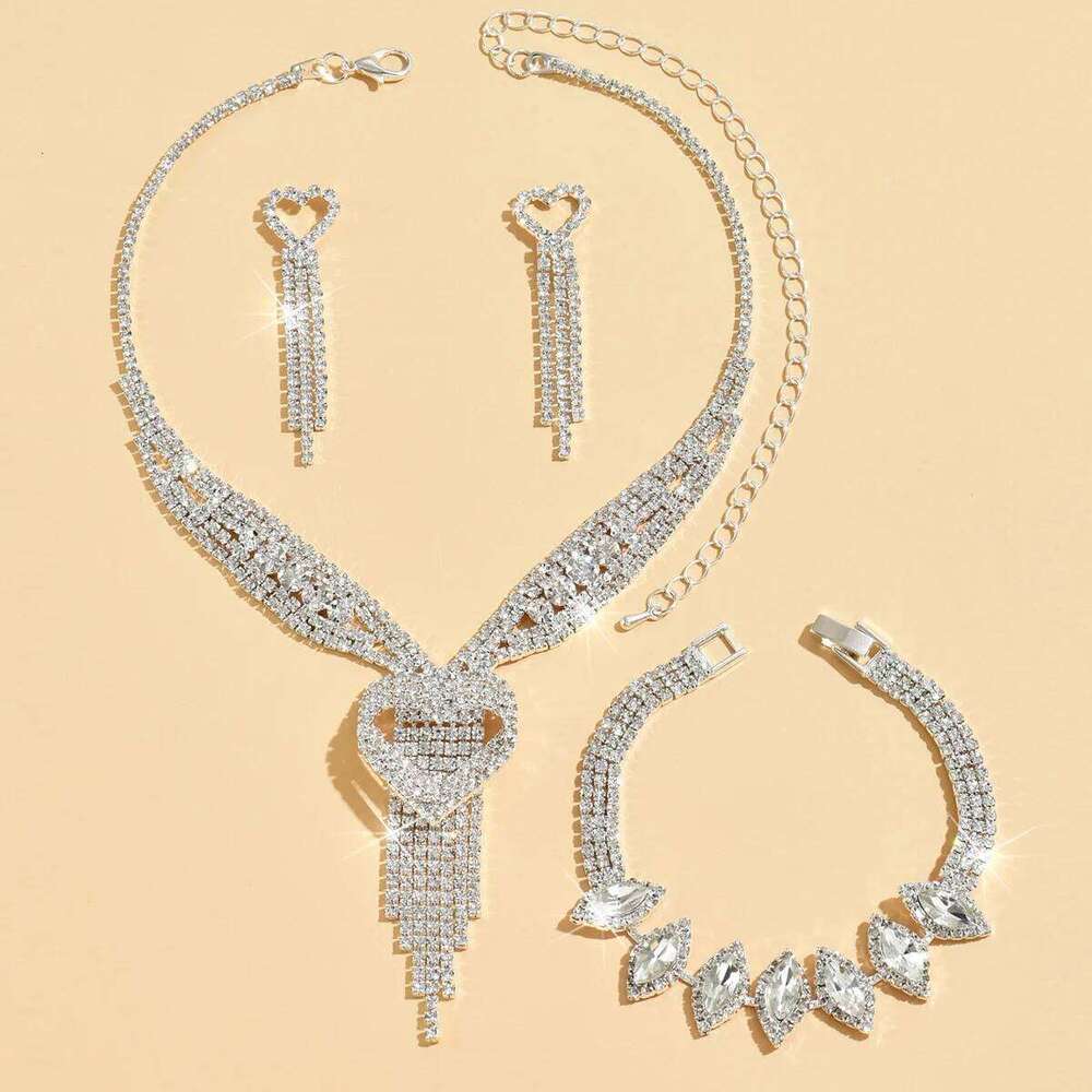 Ladies' jewelry, equipped with rhinestone tassel earrings, necklaces, bracelet sets, wedding party accessories Z260313