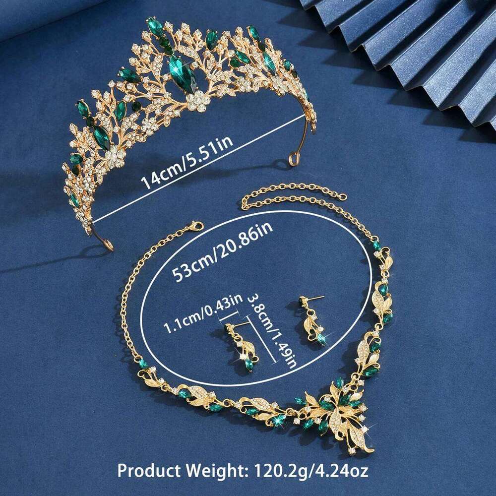 Ladies' Fashion Leaf Water Drop Flower Forest Elegant Crown Necklace Earrings Jewelry Set Z260313