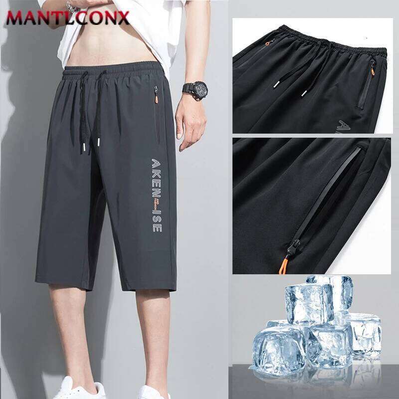 New Fashion Sports Elastic Waist Shorts Male Breathable Quick Dry Comfortable Men's Short Pants Men Bottom Black XXXL Z260314