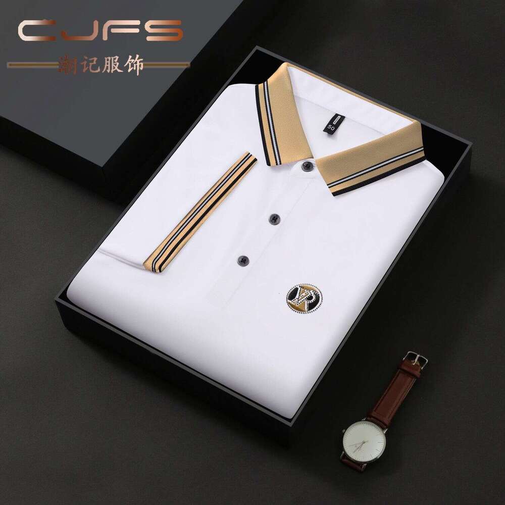 Summer new men's short-sleeve T-shirt, loose casual embroidered polo shirt for middle-aged and elderly men, dad-style top