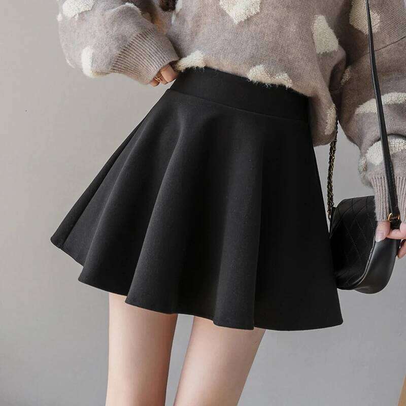 Fashion Streetwear Wool Winter Skirts Women Elastic Waist Pleated Skater Mini Skirt With Shorts A-Line School Girl Kawaii Faldas Z260314