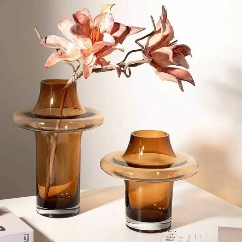 Modern Simple Glass Flower Vase Nordic Style Dried Flowers Vases Desktop Hydroponic Vase Arrangement Living Room Home Decor Y260314