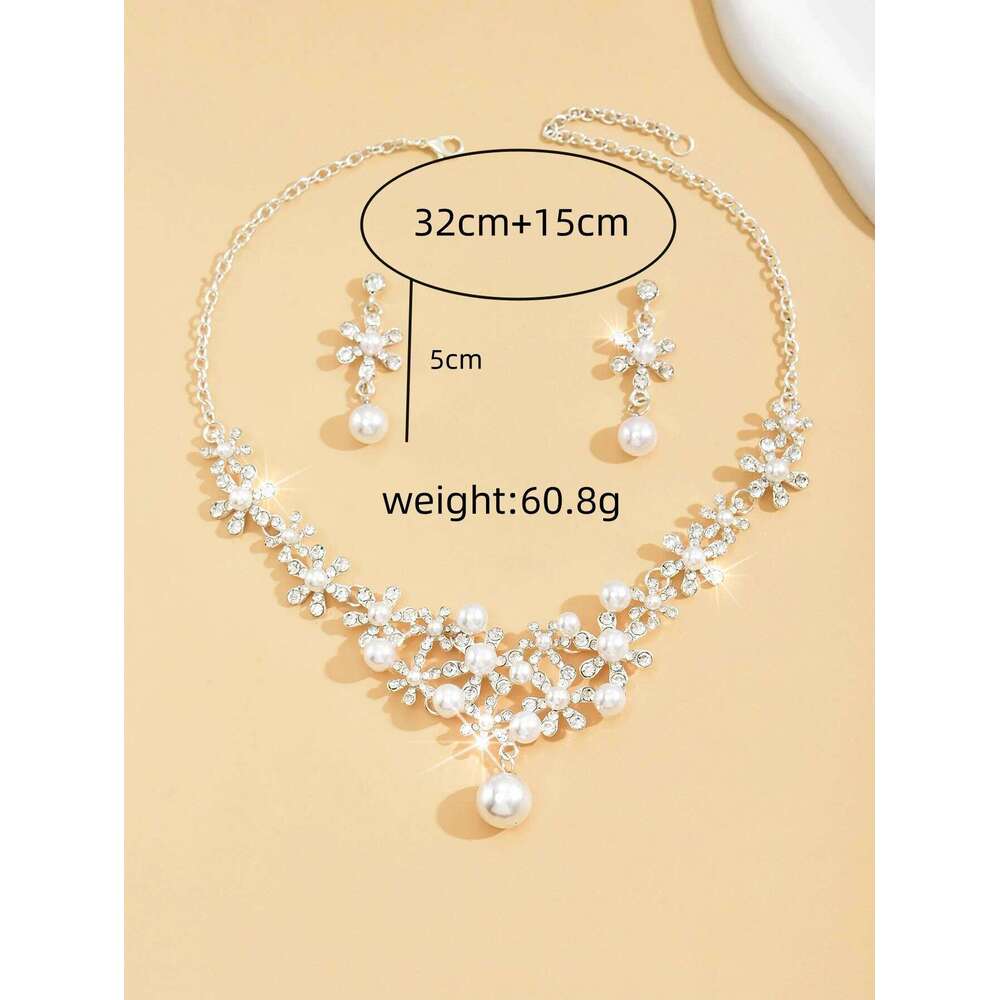 3PC women's fashionable design imitation pearl earrings necklace jewelry set, suitable for weddings, banquets, parties, holiday Z260313