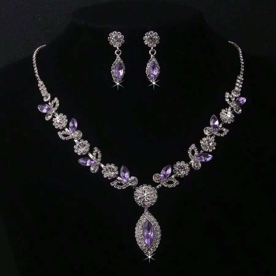 Multi-Color Crystal Floral Jewelry Set Purple/Blue/Red Necklace Earrings Statement Accessories for Wedding Prom Party Z260313