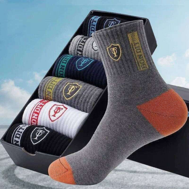 10/5pairs Breathable Men's Basketball Crew Socks for Spring and Fall Sweat Absorption Deodorant Sports Stockings Z260314