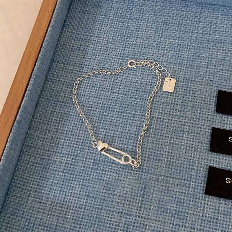 Foxanry Silver Color Love Heart Pin Bracelets For Women Girls Simple Creative Trendy Temperament Sweet Birthday Jewelry Gifts Z260313
