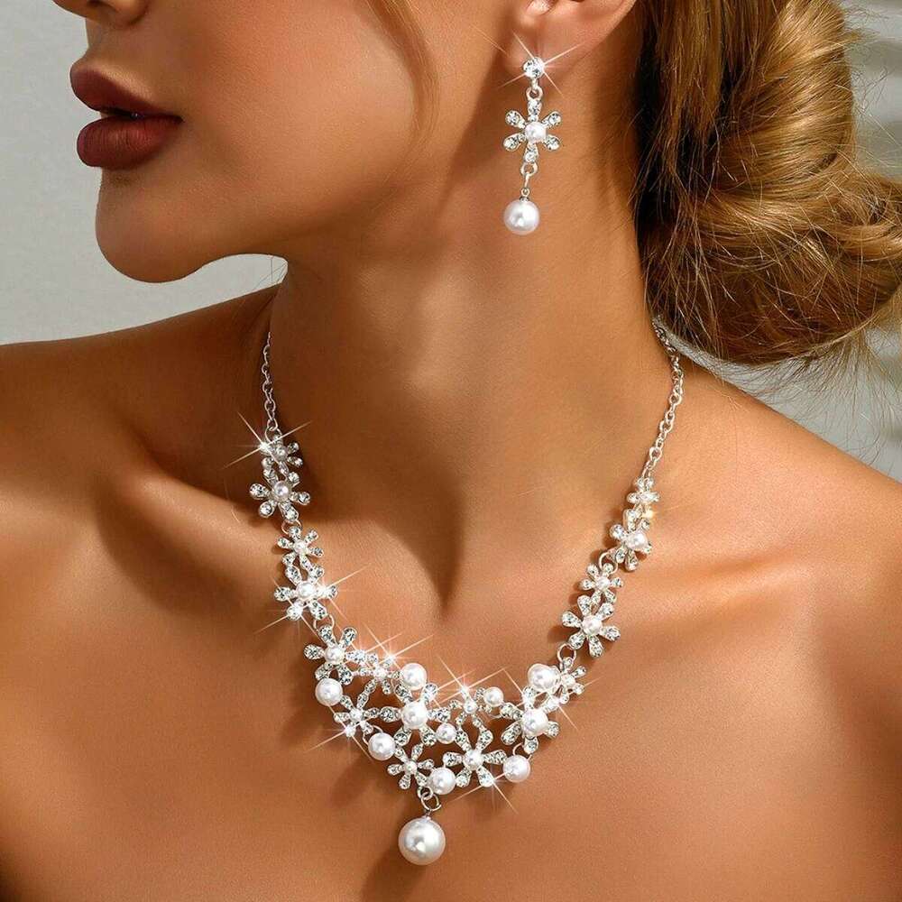 3PC women's fashionable design imitation pearl earrings necklace jewelry set, suitable for weddings, banquets, parties, holiday Z260313