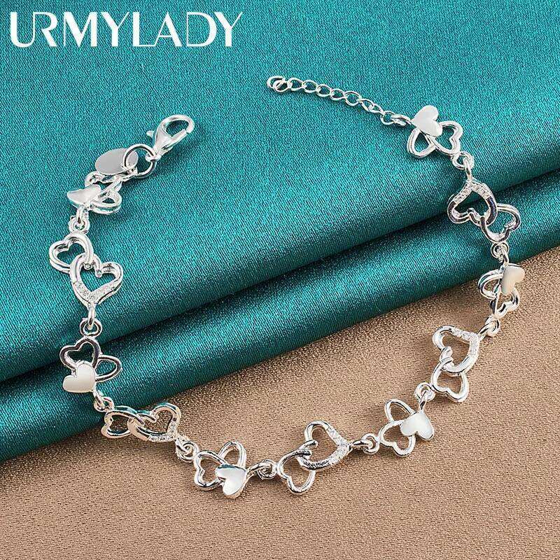 URMYLADY 925 Sterling Silver Heart Chain Bracelet For Women Wedding Engagement Party Fashion Jewelry Z260313