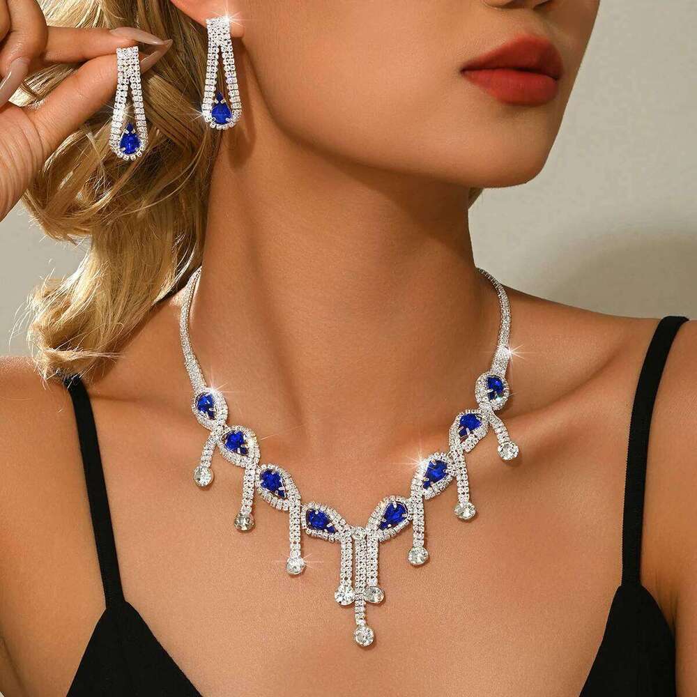 Elegant style of socialite, multi colored new necklace, earrings, two-piece set, versatile evening dress accessories Z260313