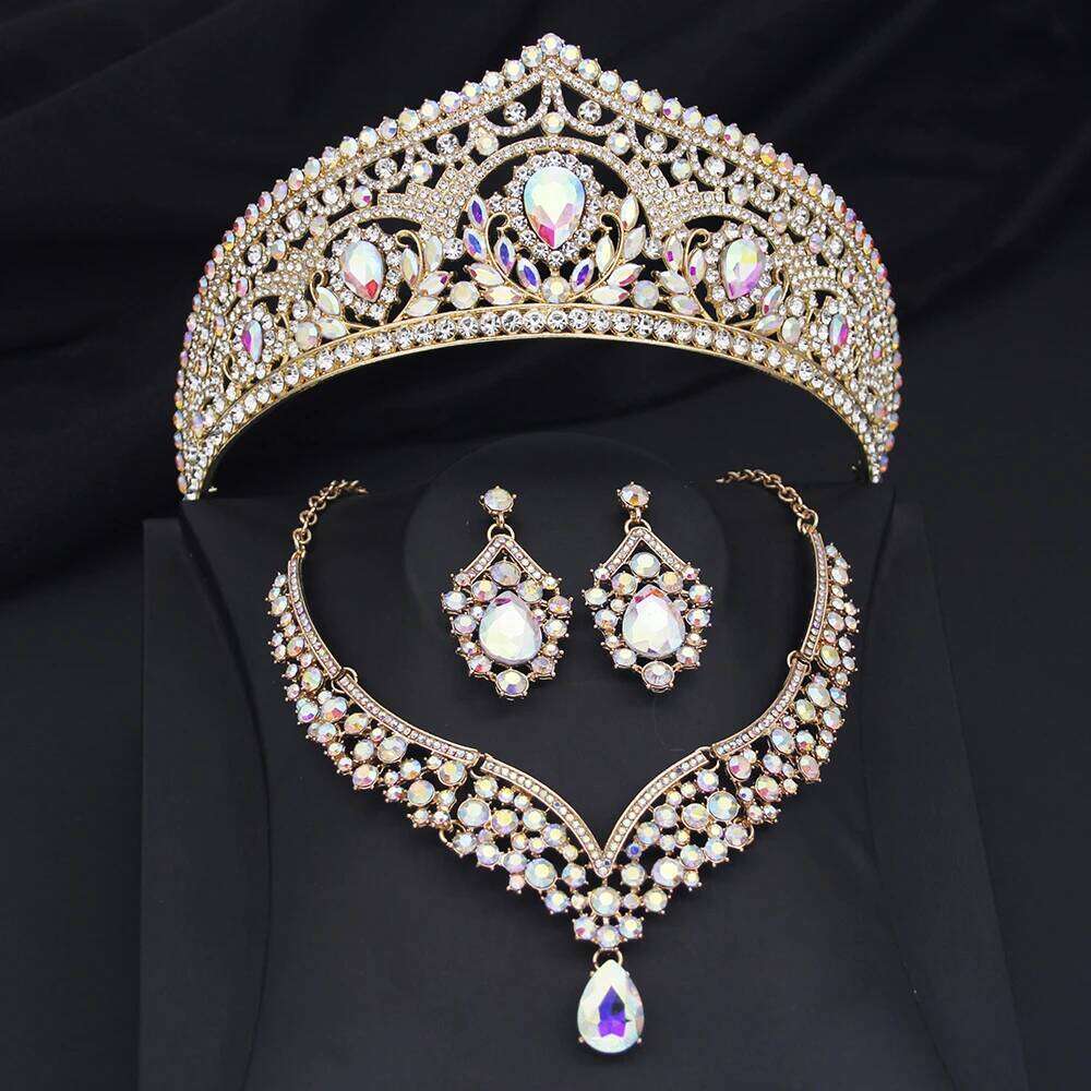 Princess Bride Crown Sets for Women Tiaras and Necklace Earrings Set Prom Bridal Wedding Birthday Jewelry Accessory Z260313