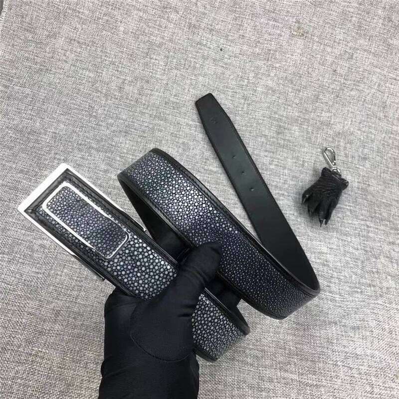 Authentic Real True Stingray Smooth Skin Staineless Steel Pin Buckle Men's Waist Belts Genuine Exotic Leather Male Fancy Straps Z260226