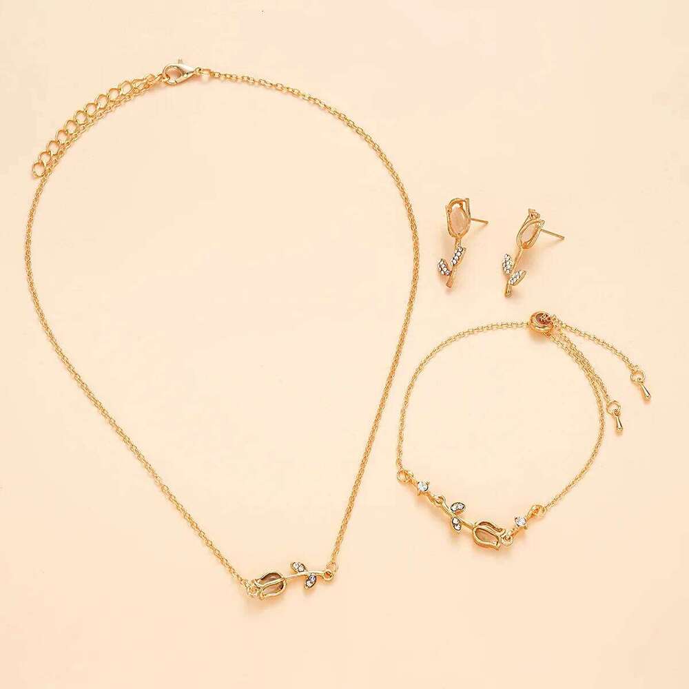 Korea New Fashion Tulip Flower Bracelet Necklace Earrings Niche Design Three-Piece Sets Trend Paty Jewerly Accessory Gifts Z260313