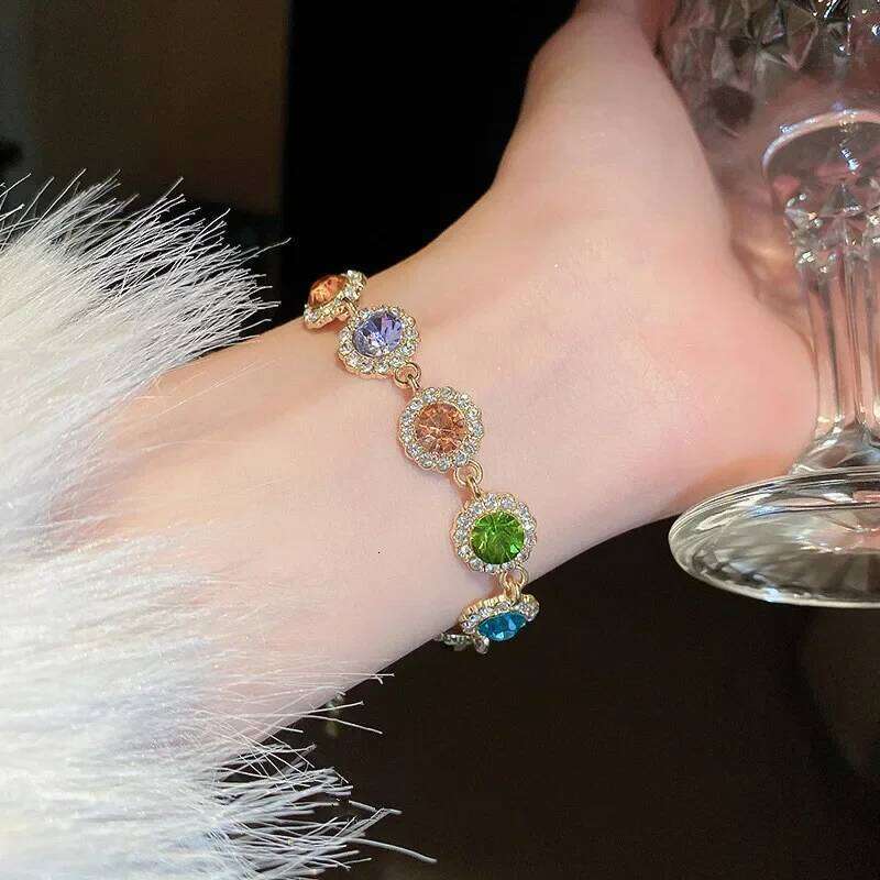 Luxurious Colorful Crystal Chain Bracelet For Women Fashion Personalized Daily Accessory Party Jewelry Birthday Anniversary Gift Z260313