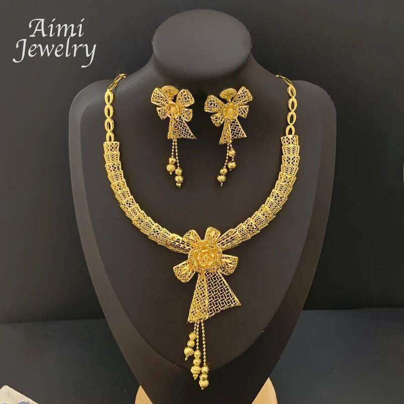 Italian Jewellery Sets Necklace with Drop Earrings Dubai 18K Gold Plated Jewelry Set for Women Fashion Wedding Party Gifts Z260313
