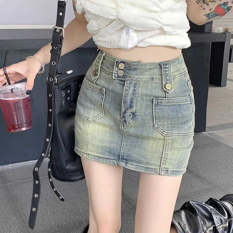 Summer Women High Waist Straight Shorts Skirts s Streetwear Aesthetic Denim Dress Female Korean Fashion Yellow Jeans Skirts M260314
